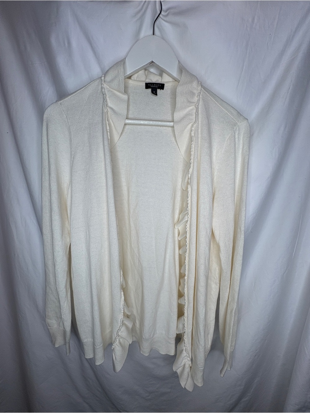 Talbots Ivory Knit Cardigan – Ruffle Trim Size M